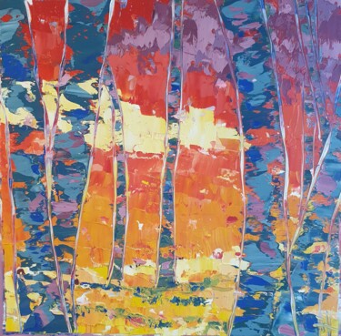 Картина под названием "Coloured trees 1" - Emma Heffe, Подлинное произведение искусства, Масло