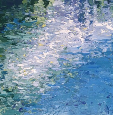 Painting titled "Lake water 3" by Emma Heffe, Original Artwork, Oil Mounted on Wood Stretcher frame