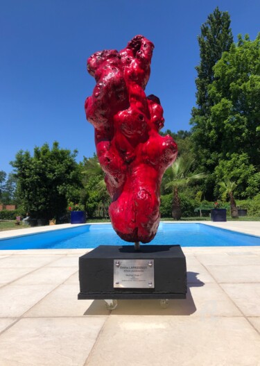 Sculpture titled "Naufragé rouge 2" by Emma Lapassouze, Original Artwork, Wood