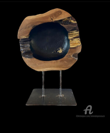 Skulptur mit dem Titel "Cercle noir et or" von Emma Lapassouze, Original-Kunstwerk, Holz