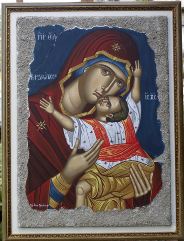 Painting titled "MOTHER OF GOD  " Th…" by Emmanouel Roukoudis, Original Artwork