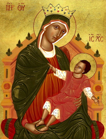 Ζωγραφική με τίτλο "Mother of God Enthr…" από Emmanouel Roukoudis, Αυθεντικά έργα τέχνης, Ακρυλικό