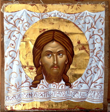 Ζωγραφική με τίτλο "Holy Mandylion" από Emmanouel Roukoudis, Αυθεντικά έργα τέχνης, Ακρυλικό