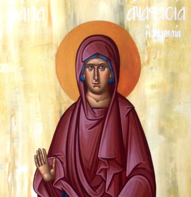 Ζωγραφική με τίτλο "Saint Anastasia the…" από Emmanouel Roukoudis, Αυθεντικά έργα τέχνης, Ακρυλικό