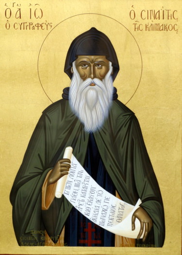 Painting titled "Saint John Climacus" by Emmanouel Roukoudis, Original Artwork, Acrylic