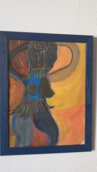 Dessin intitulée "FEMME AFRICAINE AUX…" par Emmanuel Bolmio, Œuvre d'art originale, Craie