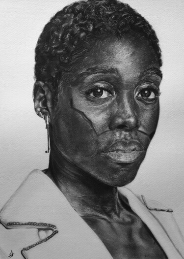 Malerei mit dem Titel "Lashana Lynch" von Emmanuel Chukwuemeka Ndulue, Original-Kunstwerk, Kohle