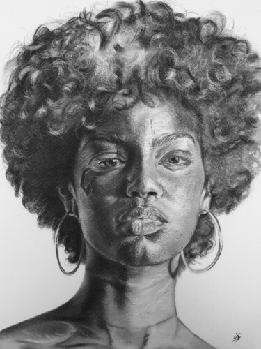 Schilderij getiteld "Ebonee Davis" door Emmanuel Chukwuemeka Ndulue, Origineel Kunstwerk, Houtskool