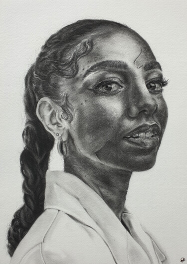 Painting titled "Corinne Foxx" by Emmanuel Chukwuemeka Ndulue, Original Artwork, Charcoal