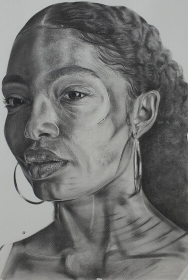 Malerei mit dem Titel "Yara Shahidi" von Emmanuel Chukwuemeka Ndulue, Original-Kunstwerk, Kohle