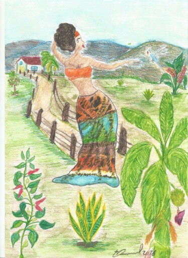 Pintura intitulada "A mulher do Sitio" por Emmanuel Costa, Obras de arte originais, Pastel