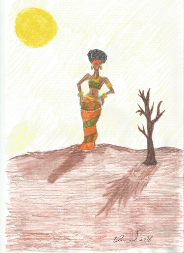 Painting titled "A mulher ao sol" by Emmanuel Costa, Original Artwork, Pastel