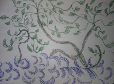 Drawing titled "Plantas e Agua" by Emmanuel Costa, Original Artwork, Gel pen