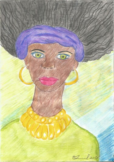 Pintura intitulada "A mulher negra cola…" por Emmanuel Costa, Obras de arte originais, Pastel