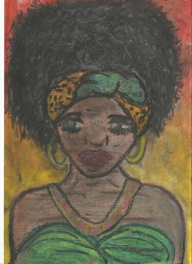Painting titled "a menina Zandila" by Emmanuel Costa, Original Artwork, Pastel