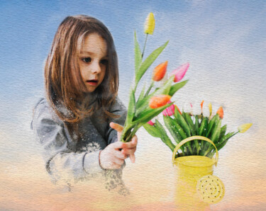 Arte digitale intitolato "A menina e a flor" da Emmanuel Costa, Opera d'arte originale, Pittura digitale
