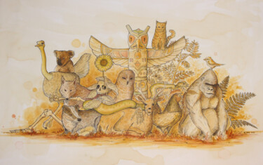 Σχέδιο με τίτλο "Parenté" από Manu Dode (ED.), Αυθεντικά έργα τέχνης, Ακουαρέλα