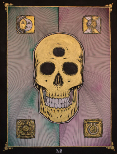 Σχέδιο με τίτλο "Old Skull" από Manu Dode (ED.), Αυθεντικά έργα τέχνης, Μελάνι