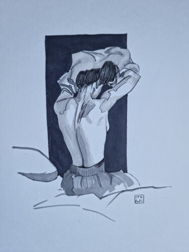 Dessin intitulée "Ma belle le soir" par Emmanuel Forgues, Œuvre d'art originale, Crayon
