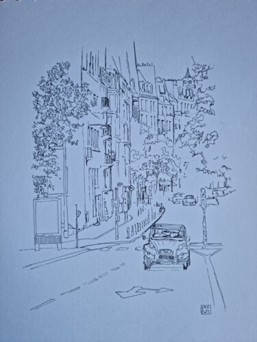 Dessin intitulée "rue Parisienne" par Emmanuel Forgues, Œuvre d'art originale, Crayon