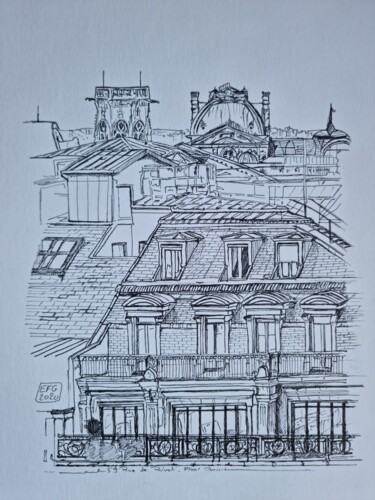 Drawing titled "rue de Rivoli" by Emmanuel Forgues, Original Artwork, Ink