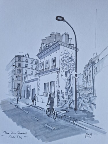 Drawing titled "rue Jean Poulmarch" by Emmanuel Forgues, Original Artwork, Pencil