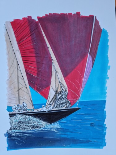 Drawing titled "sailing" by Emmanuel Forgues, Original Artwork, Pencil