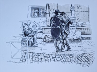 Dibujo titulada "Tango a BA" por Emmanuel Forgues, Obra de arte original, Tinta