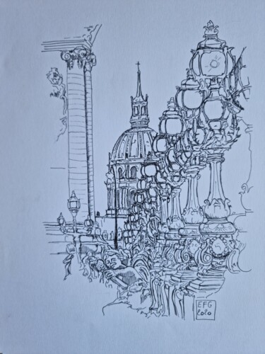Dessin intitulée "Le pont Alexandre-I…" par Emmanuel Forgues, Œuvre d'art originale, Crayon