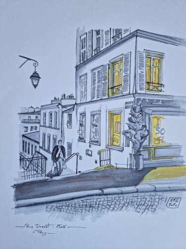 Dessin intitulée "rue Drevet" par Emmanuel Forgues, Œuvre d'art originale, Crayon
