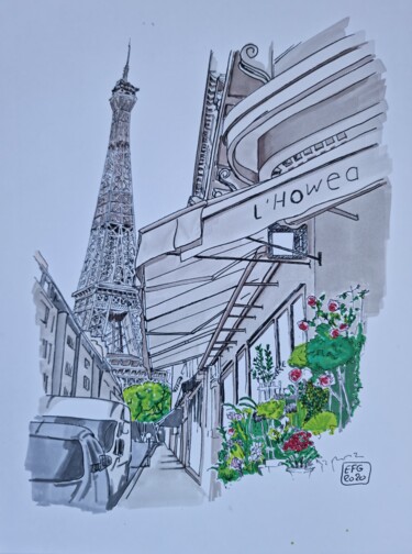 Tekening getiteld "Fleurs a Paris" door Emmanuel Forgues, Origineel Kunstwerk, Potlood