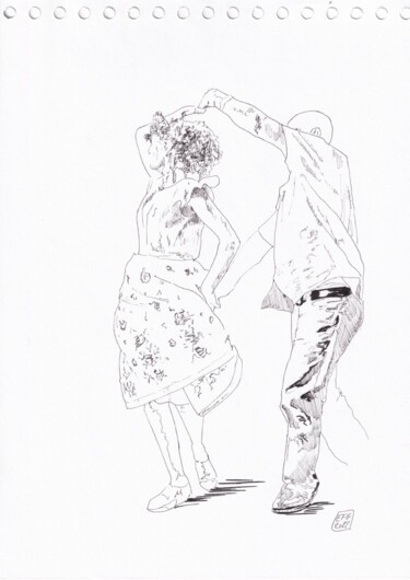 Dibujo titulada "danseurs de rue" por Emmanuel Forgues, Obra de arte original, Lápiz