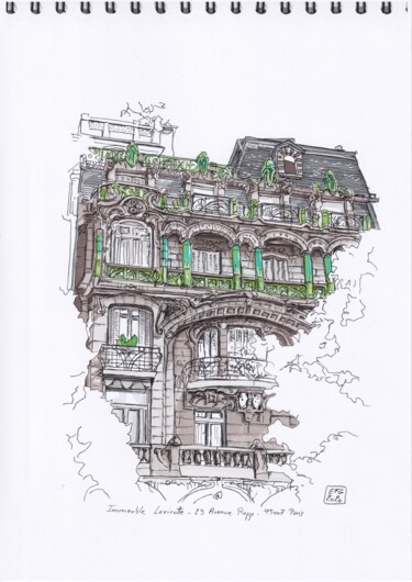 Рисунок под названием "Avenue Rapp - Paris" - Emmanuel Forgues, Подлинное произведение искусства, Маркер