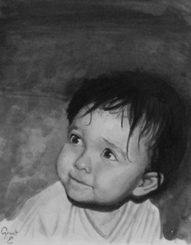 Peinture intitulée "tia in grey" par Emmanuel Groult, Œuvre d'art originale, Gouache