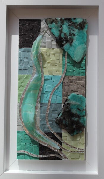 Collagen mit dem Titel "QUADRILLAGE" von Emmanuel Landais, Original-Kunstwerk, Collagen Auf Holzplatte montiert
