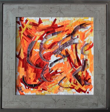 Collages titled "ERUPTION SOLAIRE" by Emmanuel Landais, Original Artwork, Collages Mounted on Wood Panel