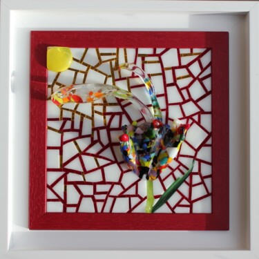Collagen mit dem Titel "JE SUIS NEE CE MATIN" von Emmanuel Landais, Original-Kunstwerk, Collagen Auf Holzplatte montiert