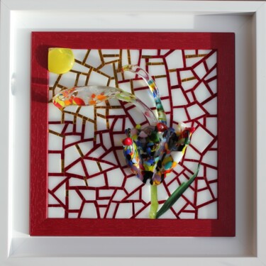 Collages titled "JE SUIS NEE CE MATIN" by Emmanuel Landais, Original Artwork, Collages Mounted on Wood Panel