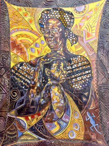 Ζωγραφική με τίτλο "Mother's cry" από Emmanuel Olaleye, Αυθεντικά έργα τέχνης, Ακρυλικό