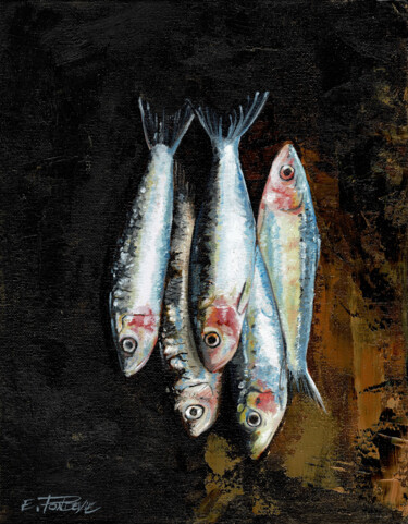 Schilderij getiteld "Les petites sardines" door Emmanuel Pondevie, Origineel Kunstwerk, Olie