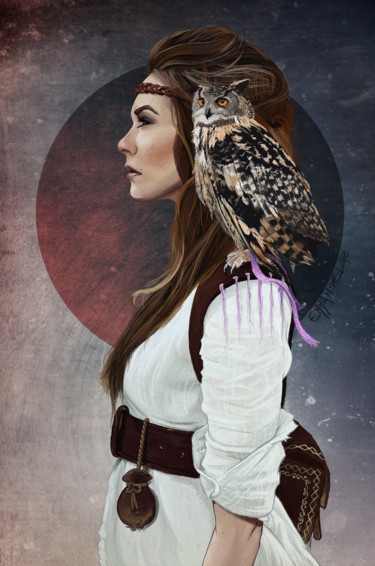 Arts numériques intitulée "Lady owl" par Emmanuel Pondevie, Œuvre d'art originale, Travail numérique 2D