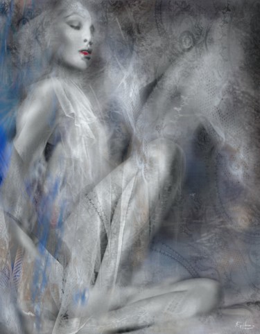 Arts numériques intitulée "Nu assis bleu." par Epidermic Session, Œuvre d'art originale, Peinture numérique