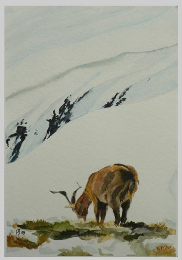 Peinture intitulée "Chèvre sauvage en M…" par Emmanuel Bochet, Œuvre d'art originale, Huile