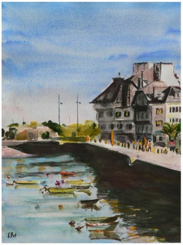 Peinture intitulée "Concarneau, le port" par Emmanuel Bochet, Œuvre d'art originale, Huile