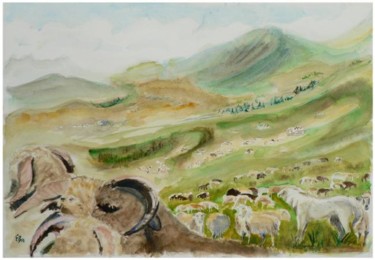 Painting titled "Chèvres et moutons…" by Emmanuel Bochet, Original Artwork, Other
