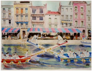 Painting titled "Joutes à Sète" by Emmanuel Bochet, Original Artwork, Oil