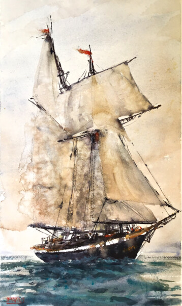 Pittura intitolato "Voilier - sailing s…" da Emmanuele Cammarano (MANU), Opera d'arte originale, Acquarello