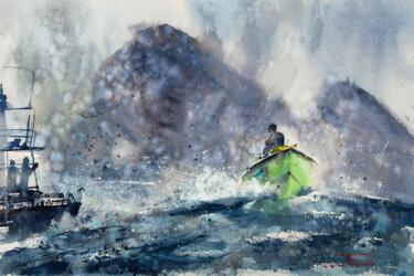 Pittura intitolato "Crazy horse Surf co…" da Emmanuele Cammarano (MANU), Opera d'arte originale, Acquarello