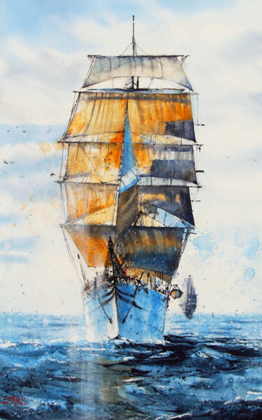 La conquête de la mer Peinture intitulée "La conquête de la m…" par Manu - Emmanuele Cammarano, Œuvre d'art originale, Aquarelle