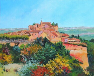 Peinture intitulée "Provence, Village d…" par Emmanuel Henry, Œuvre d'art originale, Huile Monté sur Châssis en bois
